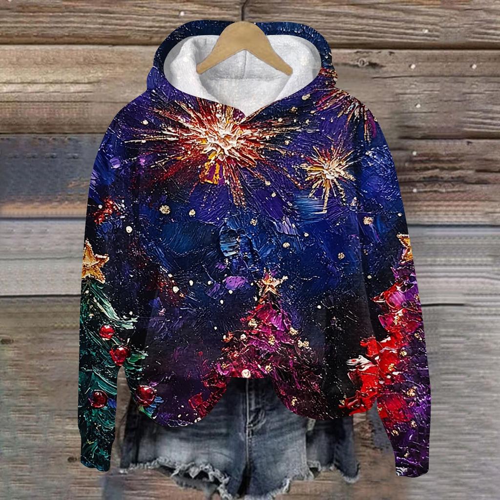 Женская модная повседневная толстовка с капюшоном и длинным рукавом с рождественским принтом