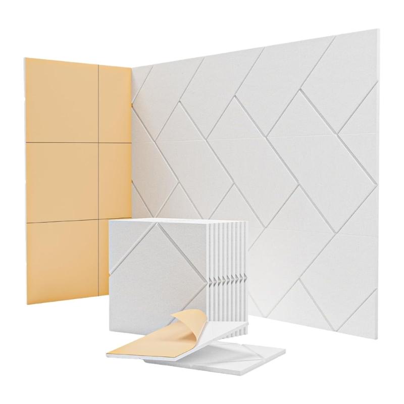 12Pcs Decorative Acoustic Panels Angled Square Peels and Stick Sound Absorbing Panel For Wall Ceiling Enduring