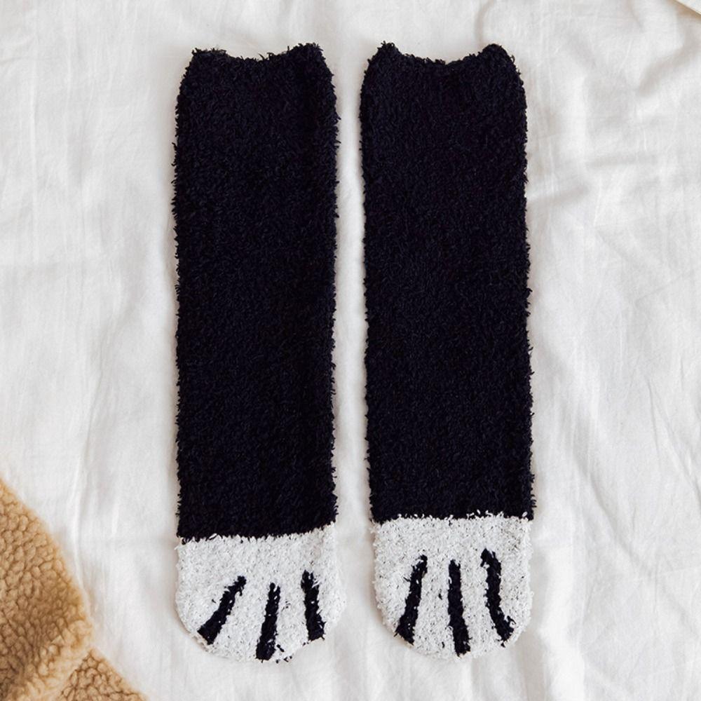 1 Pair Thicken Cat Paw Winter Socks Coral Fleece Sleeping Socks Cute Coral Fleece Warm Sock  Winter