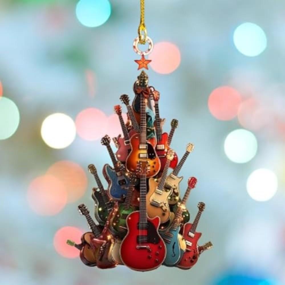 2D Design Guitar Ornaments Acrylic Xmas Tree Charm New Christmas Tree Pendant Home Decoration