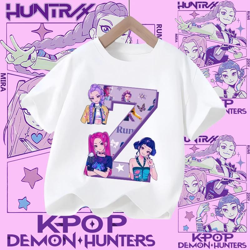 New Model A-Z Letter K-pop Demon Hunter Children's T-shirt for Girls, Sports Shirt, Summer Short-Sleeved Casual Top