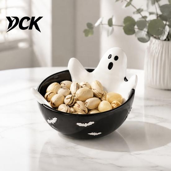 Large Capacity Nut Tray Halloween Skeleton Lounging Tidbit Serveware, 3D Relief Resin Candy Bowl for Event Supplies Snacks Dips, Creative Gothic