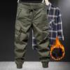 Зимние брюки-карго для мужчин с флисовой подкладкой, толстые, теплые, облегающие, уличные, повседневные, хлопковые, термобрюки