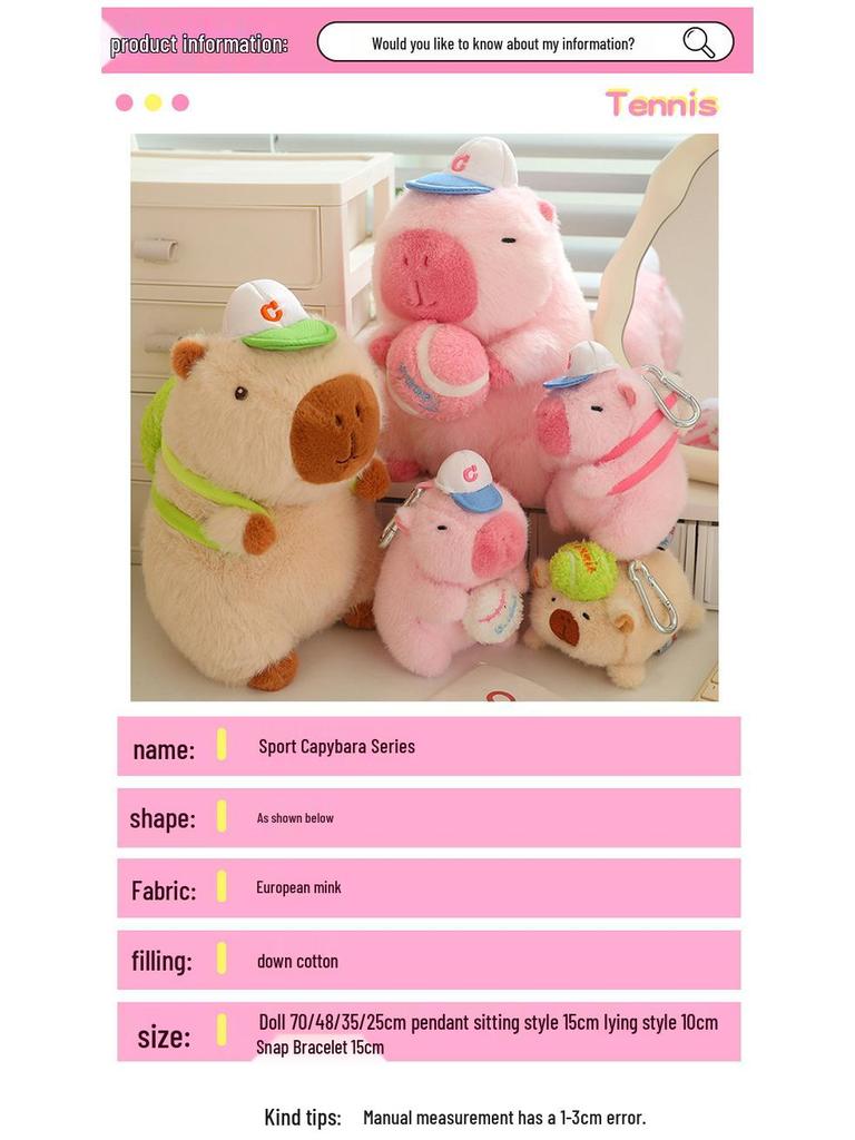 Плюшевая игрушка Капибара Сопливый Мишка: Милый брелок для бейсболки с браслетом на кнопке