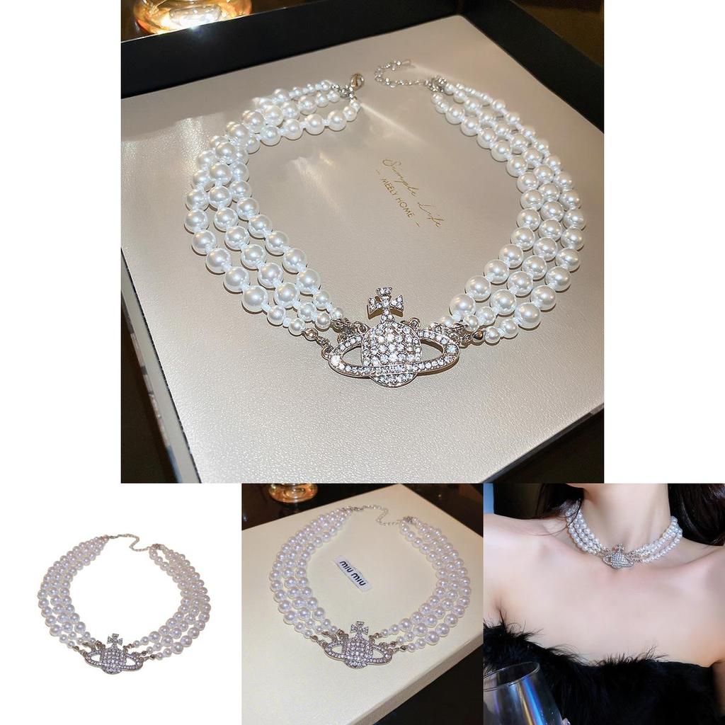 Высококлассное многослойное жемчужное ожерелье в корейском стиле с подвеской в виде Сатурна