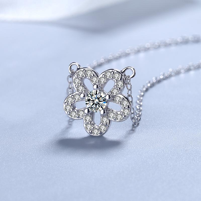 Серебряное ожерелье на ключицу с бриллиантами в форме цветка сливы и пяти лепестков S925 из стерлингового серебра