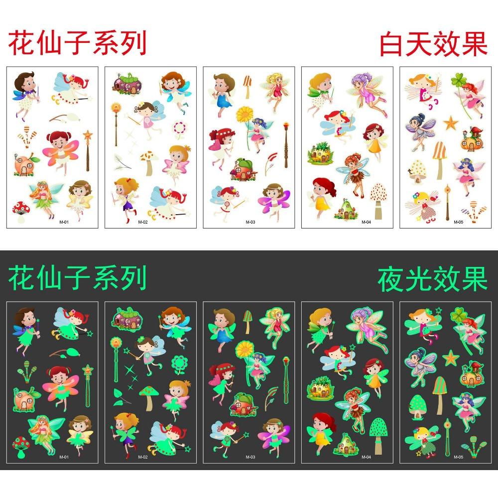 5/10Sheets Luminous Tattoo Anime Stickers Toy Children Body Art Temporary Fake Tattoos Waterproof Cartoon Unicorn Animal Mermaid