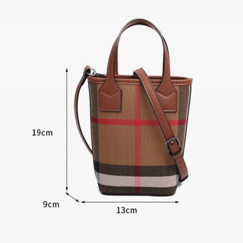 Women's Plaid Canvas & Leather Shoulder Tote, Dark Brown