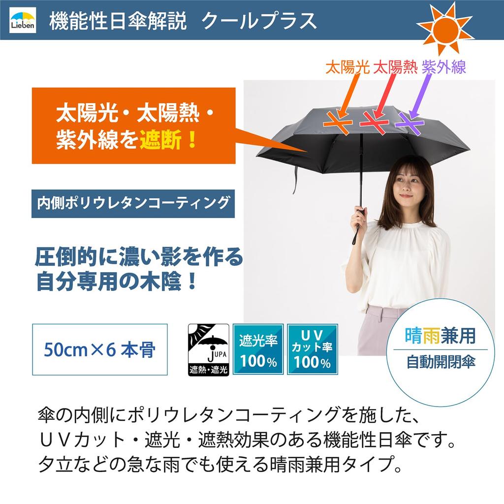 Cool Plus Складной Термо- и Свето- Автоматический Однотонный 50см х 6 Светоблокирующий и с УФ-защитой Тепло- и Светостойкость 1 Зонт от солнца, Блокирующий, Открывающийся/Закрывающийся,