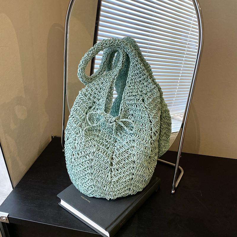 Hollow Woven Tote Bag For Women Summer Beach Casual Shoulder Purse With Flap Closure For Daily Use
