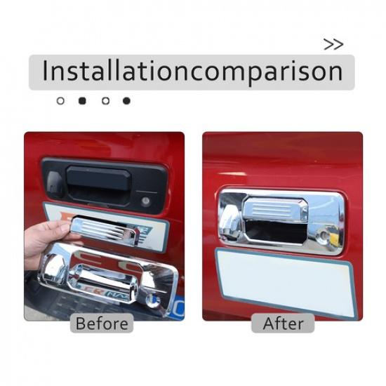 Silver Tailgate Handle Cover Set w/Camera Hole For Toyota Tundra 2014-21