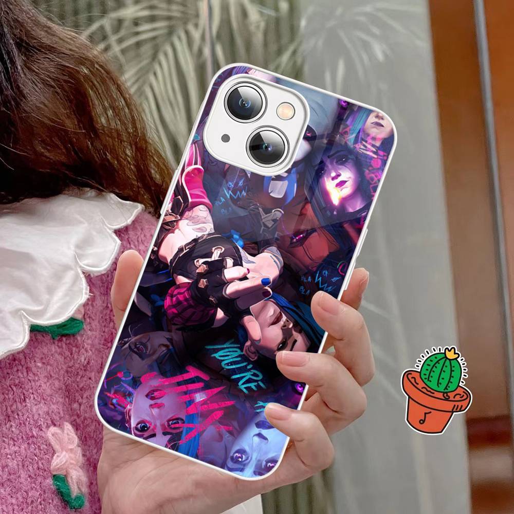 Чехол для телефона с персонажем Джинкс из мультфильма Arcane для iPhone 15 13 12 Mini 11 Pro XS Max X XR 14 Plus, Чехол из закаленного стекла