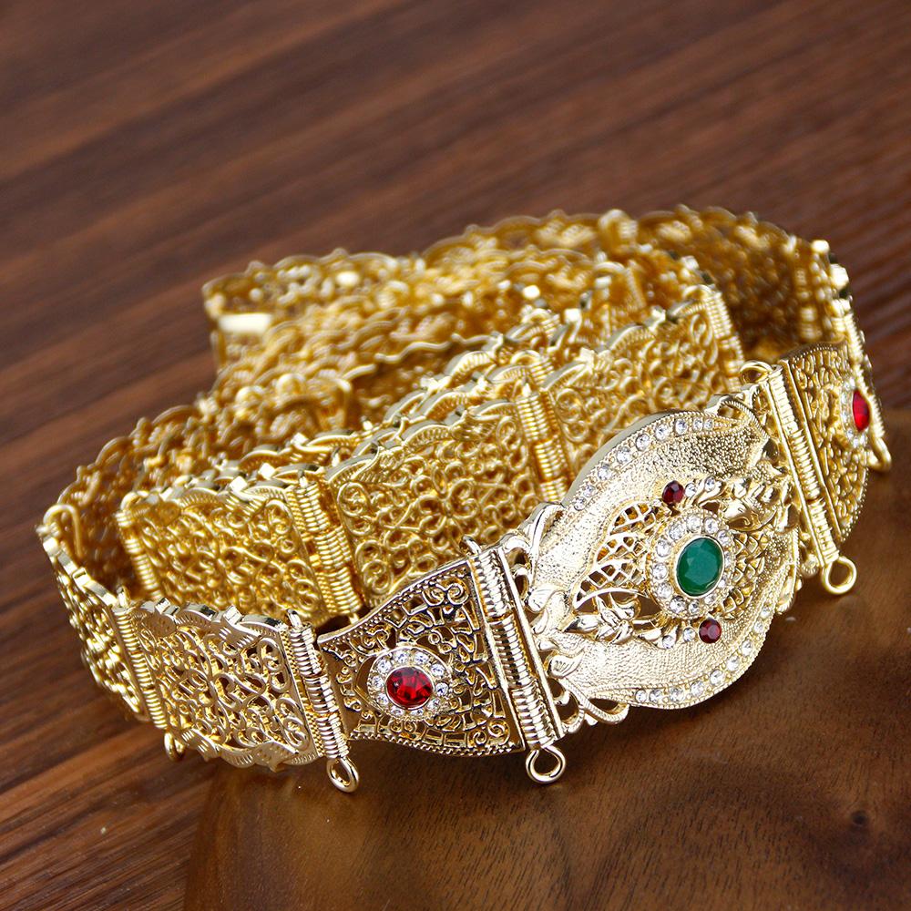 Gold Color Crystal Thin Belt For Women Waist Chain Adjustable Length Ethnic Bride Wedding Jewelry