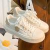 Fashion Thick Soled Casual Board Shoes for Women Spring Autumn Students Flat Bottomed Sneakers Flower Beige Flat Bottomed Sports Shoes