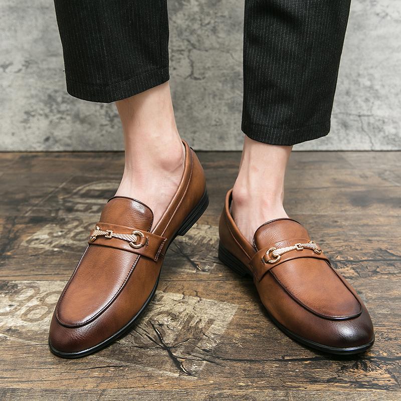 Spring New Fashion Trends Loafers Men Brown Leather Men Shoes Leather Slip-on Elegant Business Dating Loafers Formal Party Shoes