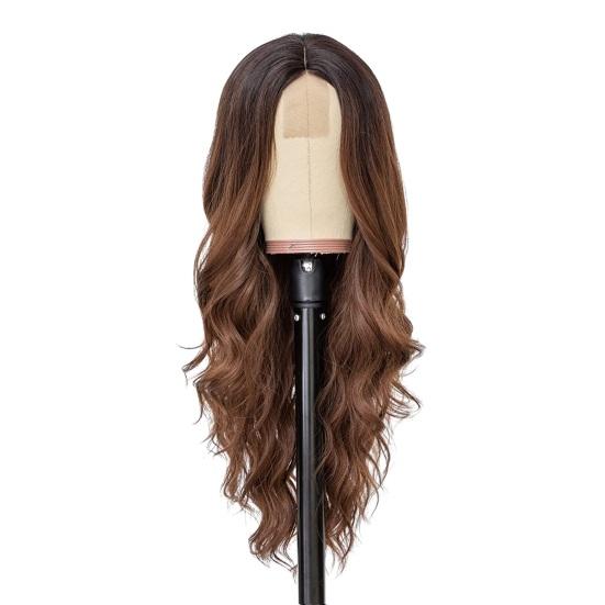 Женский длинный вьющийся парик, средняя часть, натуральные шелковистые термостойкие высокотемпературные волокна, передняя часть шнурка, волнистые черные коричневые синтетические волосы