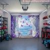 2D Summer Beach Backdrop White Curtain Purple Flower Butterfly Photo Booth Background