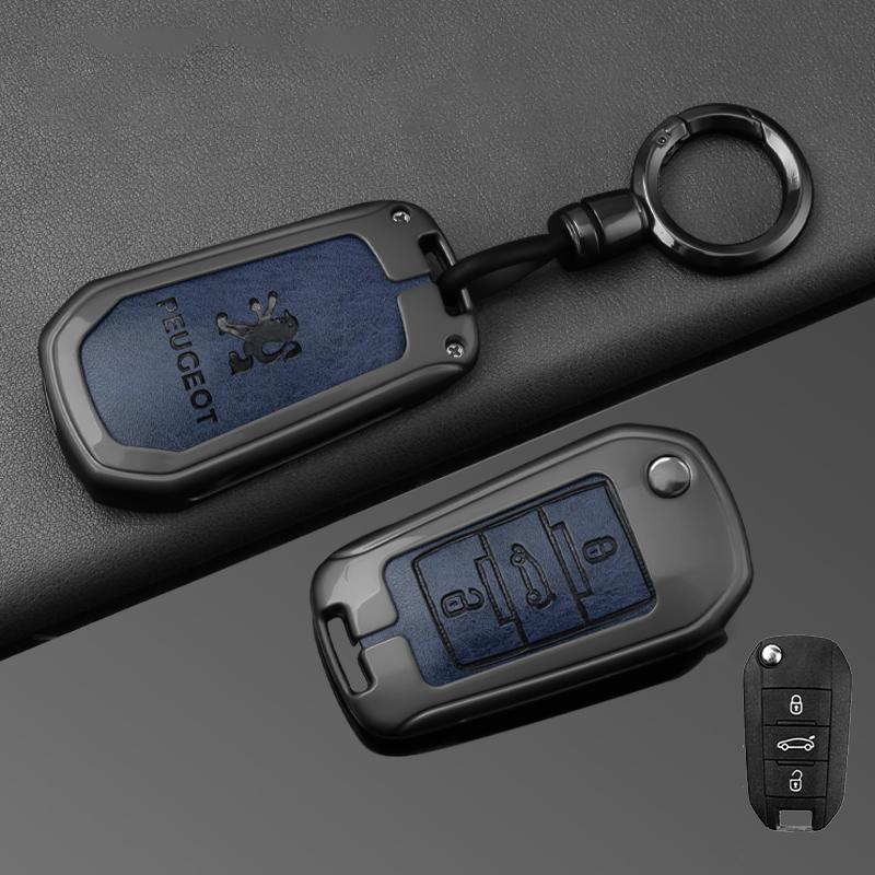 Alloy Leather Car Smart Remote Key Case Shell Cover Protector for Peugeot 208 2008 301 308 508 5008 RCZ Keychain Accessories