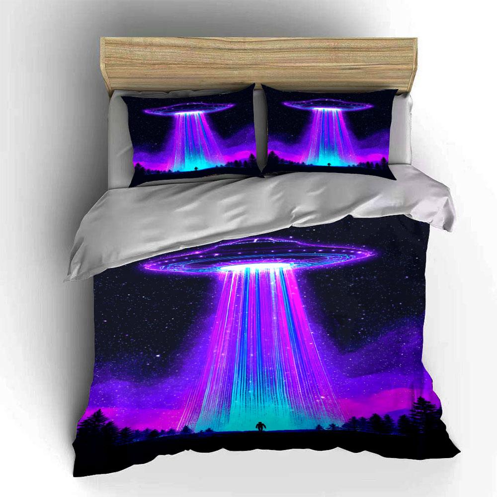UFO beaming over trees. Bedding sets Duvet cover sets Duvet covers Pillowcases(1*Duvet Cover 2*Pillowcases without duvet insert)