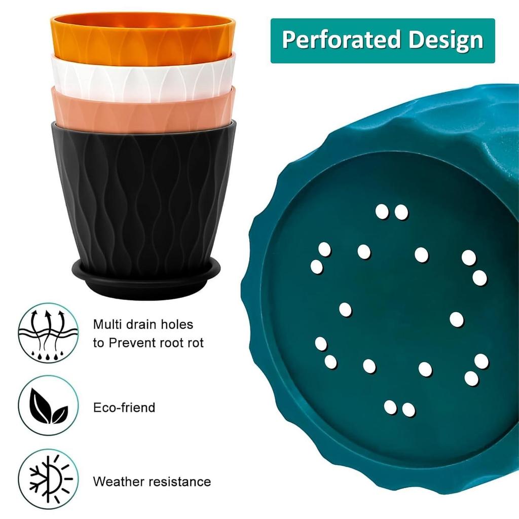 Pack of 5 Round Flower Pots for Home Planters, Terrace, Garden Etc | Multicolor | Suitable for Home Indoor & Outdoor Gardening Plants