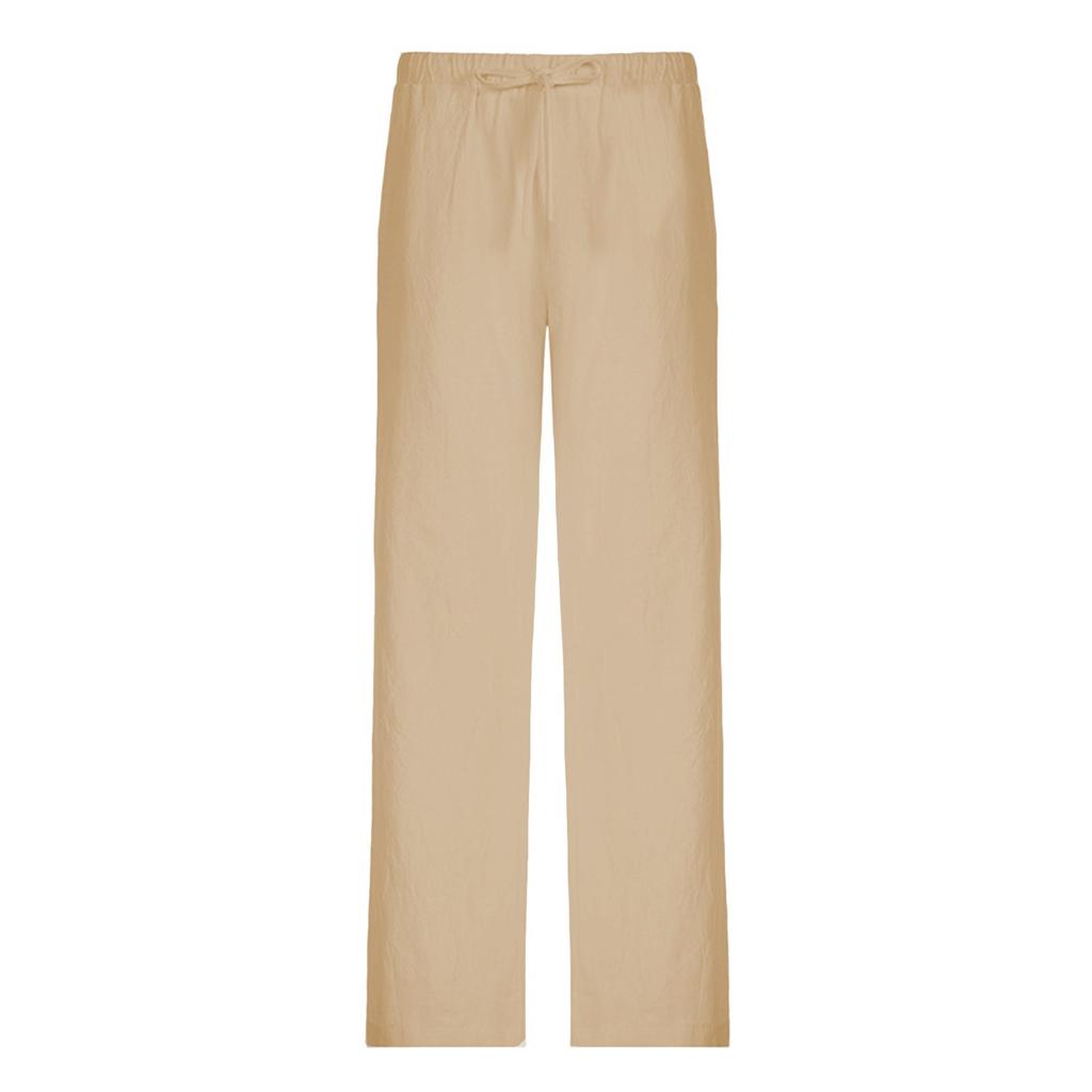 Women's Low-rise Loose Wide-leg Casual Cotton And Linen Drawstring Straight Casual Trousers