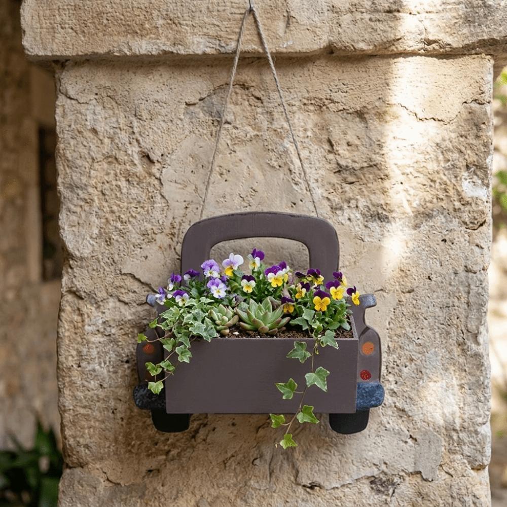 Retro Cartoon Truck Shaped Flower Pot Iron Car Wall Planter Hanging Truck Planter for Balcony