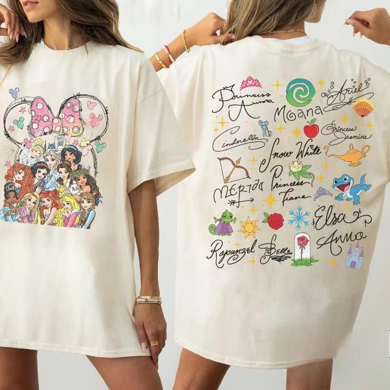 2026 Watercolor Magic Castle Princess Signature Sketch Print Stylish Unisex TShirt Short Sleeve Relaxed Plus Size Top