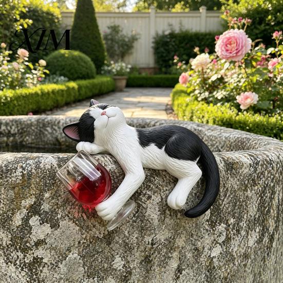 Decorative Kitten Figurine Drunken Cat Statue Planter Hanger, Whimsical Flower Pot Ornament, Funny Home Accents Resin Cute for Edge Decoration