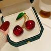 Fashion Crystal Dark Red Cherry Brooches For Women Clothing Cute Alloy Crystal Fruit Enamel Pins Party Jewelry Gifts