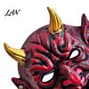 Realistic Devil Mask Halloween Red Cosplay Mask, Creepy Golden Horned Demon Latex Scary Masquerade Costume Party Full Face for Men Adults Horror