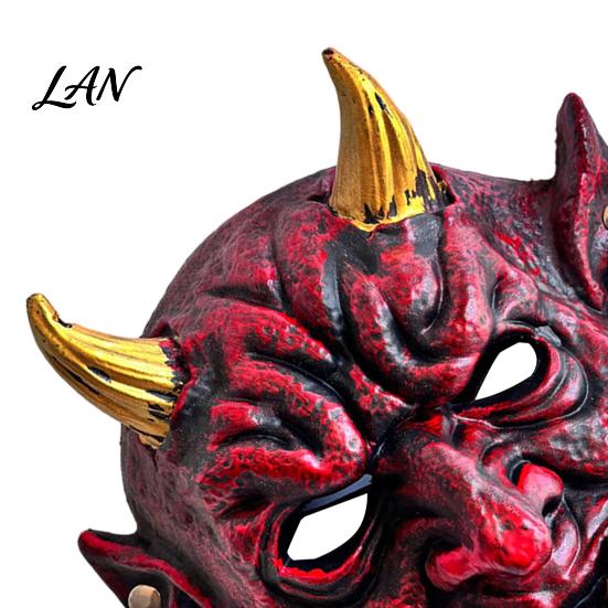 Realistic Devil Mask Halloween Red Cosplay Mask, Creepy Golden Horned Demon Latex Scary Masquerade Costume Party Full Face for Men Adults Horror