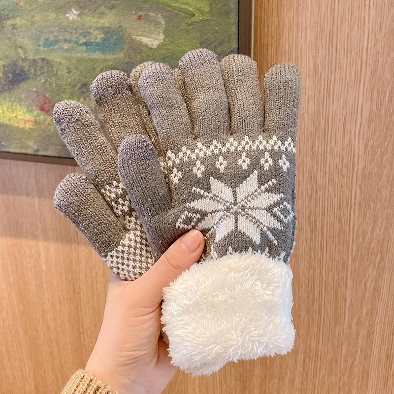 Женские перчатки зимние милые теплые перчатки для верховой езды на открытом воздухе перчатки для сенсорных экранов вязаные шерстяные перчатки с пятью пальцами утолщенные перчатки с подкладкой