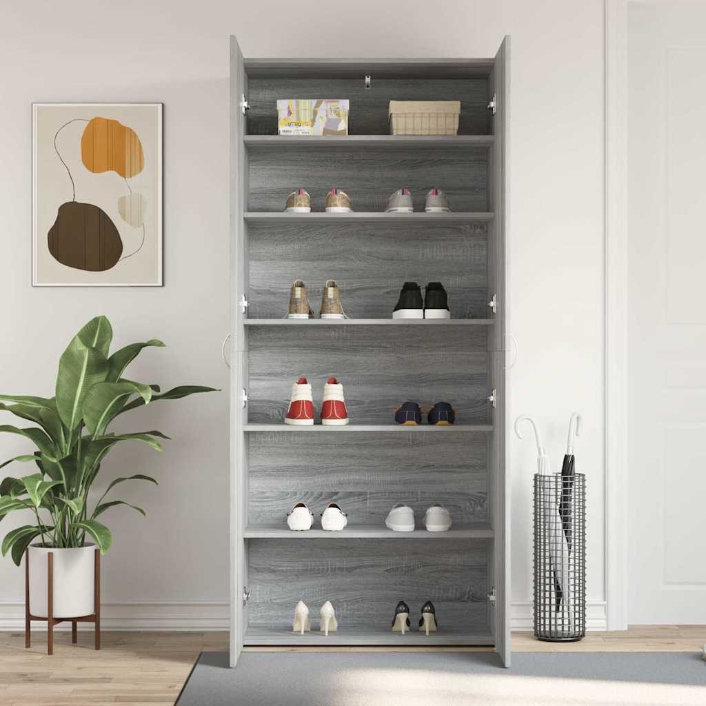 Shoe Cabinet with Shelf Gray 80 x 35.5 x 180 cm Engineered Wood