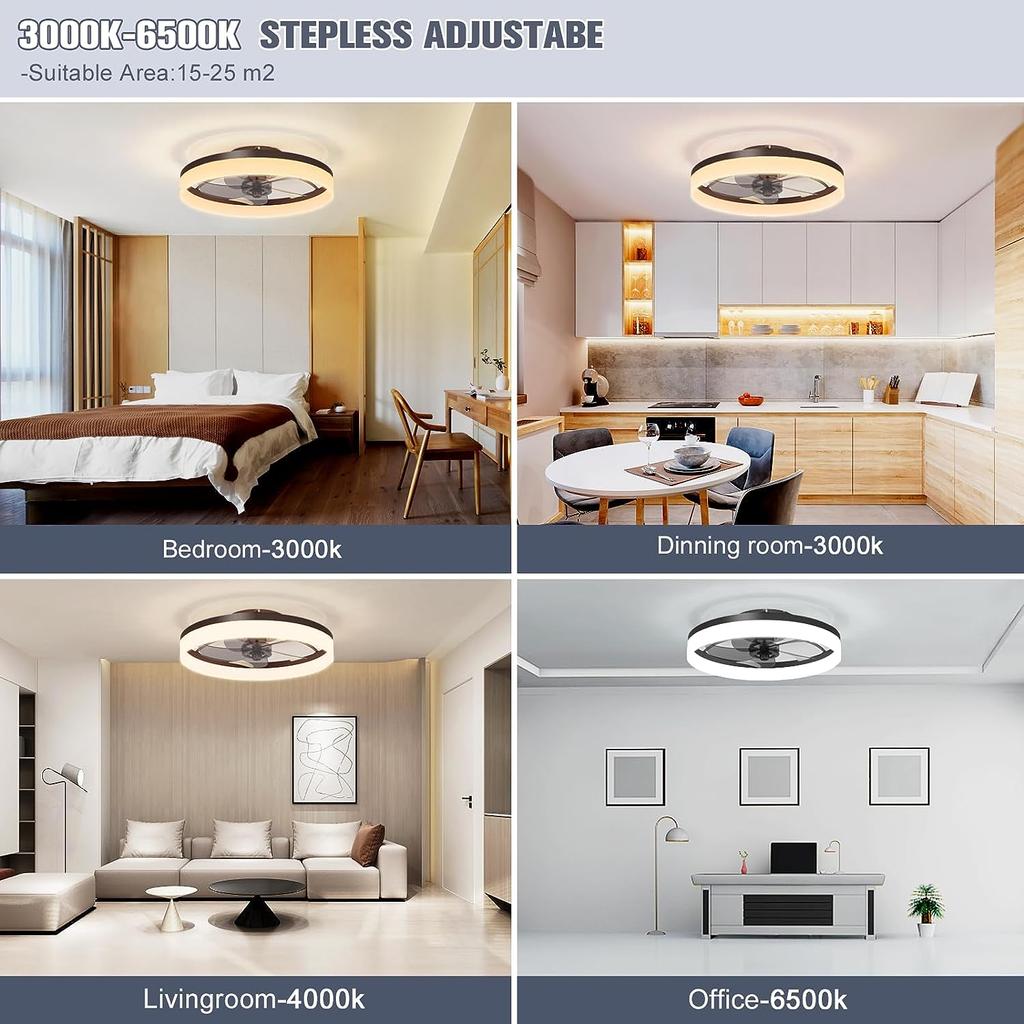 Ceiling Fan with LED Light, Remote Control Six-speed Fan Adjustment, Suitable for Bedroom, Kitchen and Guest Ceiling Fan Lights