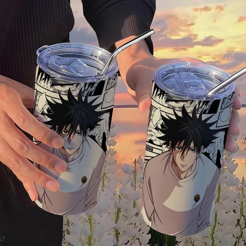 Кружка-термос Jujutsu Kaisen Юдзи 500 мл Сатору Годжо Нержавеющая сталь Дорожная термокружка С изоляцией, с трубочкой Кружка для кофе Подарок для детей