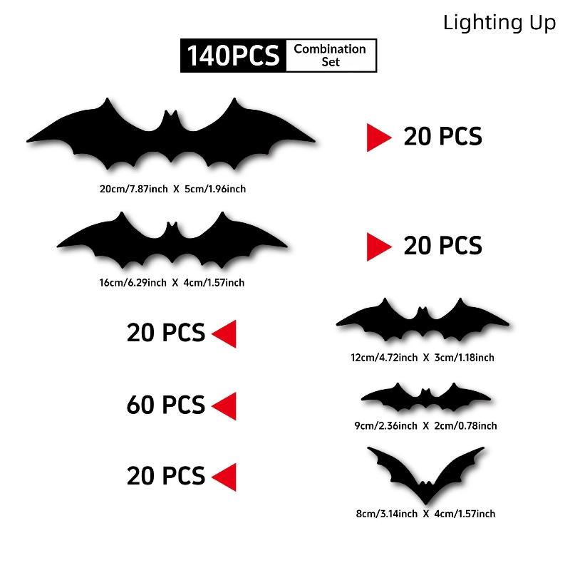 Halloween 3D Luminous Bat LED Wall Sticker Night Light No Residue Bat Decor for Haunted House Bar Party Decorations