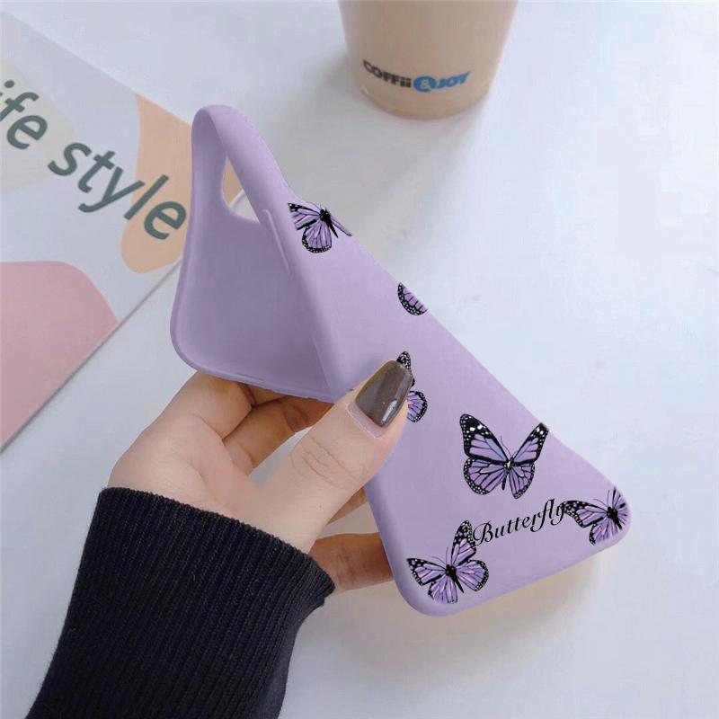 Мягкий силиконовый чехол Butterfly Purple для Xiaomi Redmi Note 13 Pro 13C 14 Samsung A35 A55 M35 Huawei Honor 200 iPhone Camera Защитный противоударный чехол