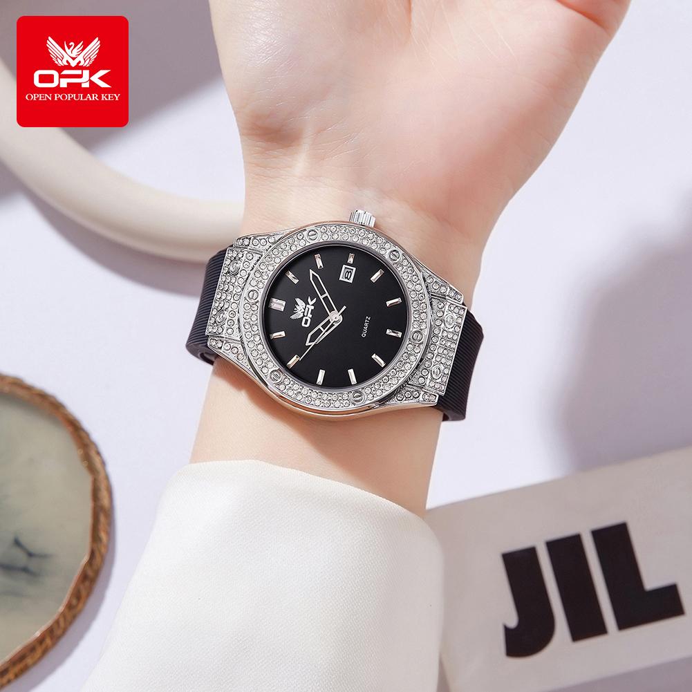 OPK 6067 Original Ladies Wristwatch Silicone Strap 30M Waterproof Diamond Dial Quartz Watches for Women