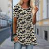 Plus Size Women Spring Little Daisy Printed Comfy Short Sleeve Round Collar T-shirt Casual Baggy Mid Length Tee Tops