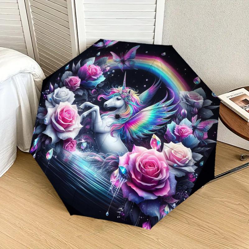 1pc Fantasy Unicorn Garden Umbrella with Plastic Handle,Suitable for All Seasons Home Travel Outdoor UmbrellaDD437
