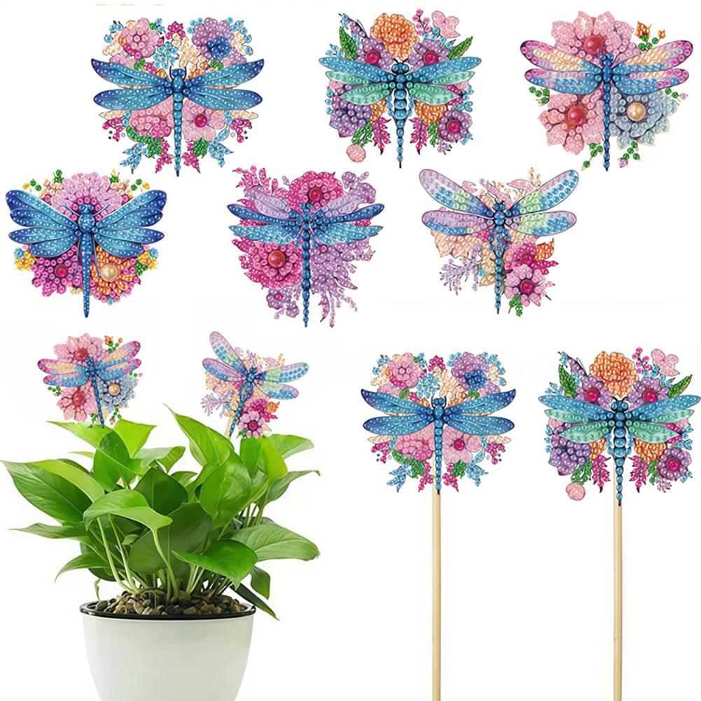 6Pcs Bee Stakes Diamond Painting Kits Animal Diamond Art Kits Diamond Art Garden Decor Kits for Flower Plant Pot