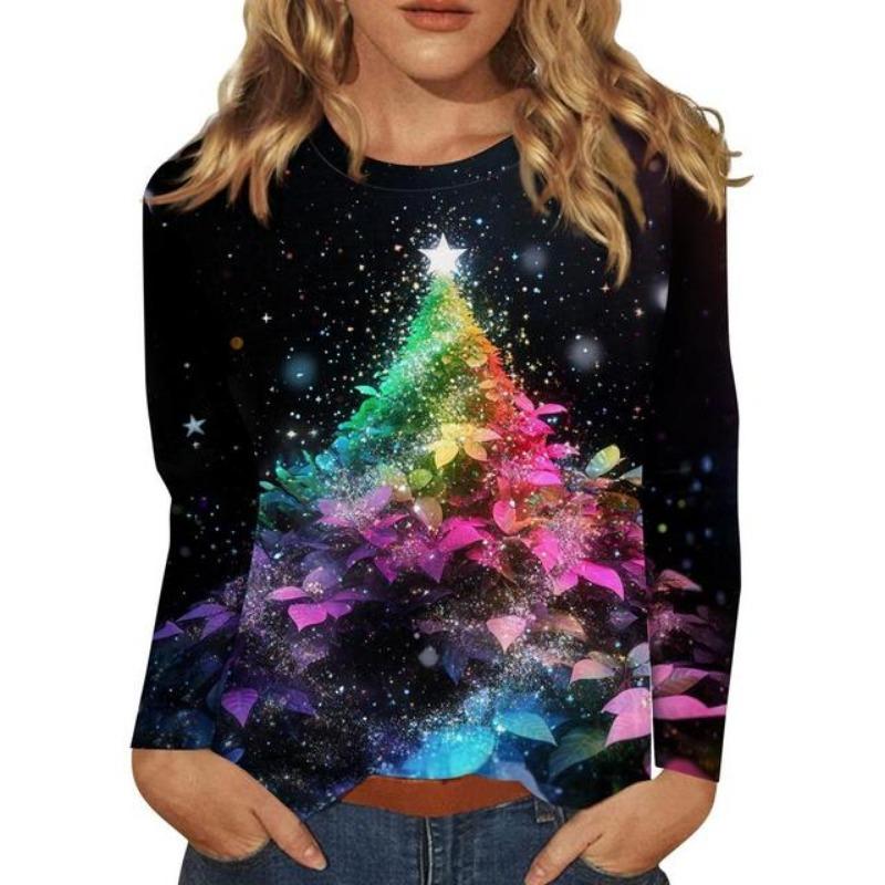 Рождественская женская толстовка с круглым вырезом и длинным рукавом, свободная, повседневная, с принтом рождественского снеговика