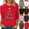 Women's Fashion Casual Three-quarter Sleeve Christmas Print Crewed Neck Top