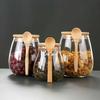 Стеклянная герметичная банка с бамбуковой крышкой и деревянной ложкой, многообъемная банка для хранения чая и сухофруктов, кухонная банка для хранения и консервации продуктов.