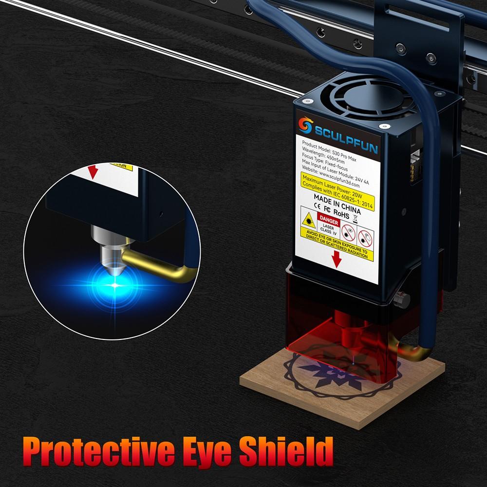 SCULPFUN S30 Pro Max, 20 Вт, лазерный гравер, автоматическая подача воздуха, 32-битная материнская плата с лазерным фокусом 0,08x0,1 мм, 410x400