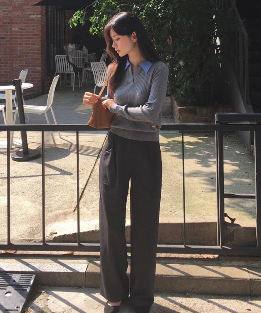 MIND BRIDGE WOMEN [W] Shirt Collar Ribbed Knit