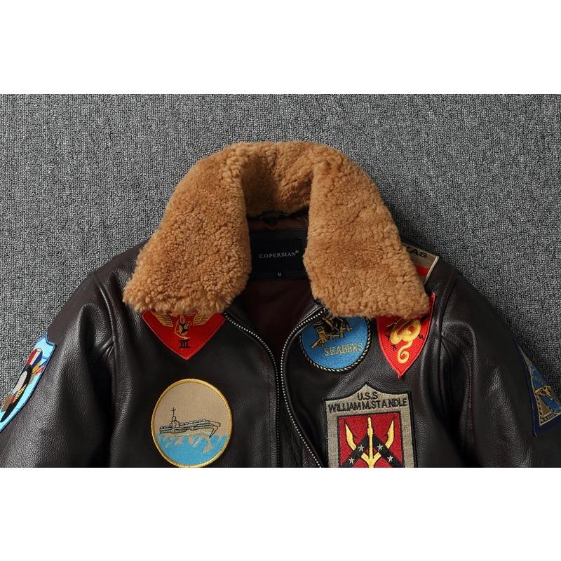 Топ G1 из натуральной воловьей кожи, мужская кожаная куртка со съемным меховым воротником, летный костюм, куртки для мужчин, военное пальто-авиатор, зимнее