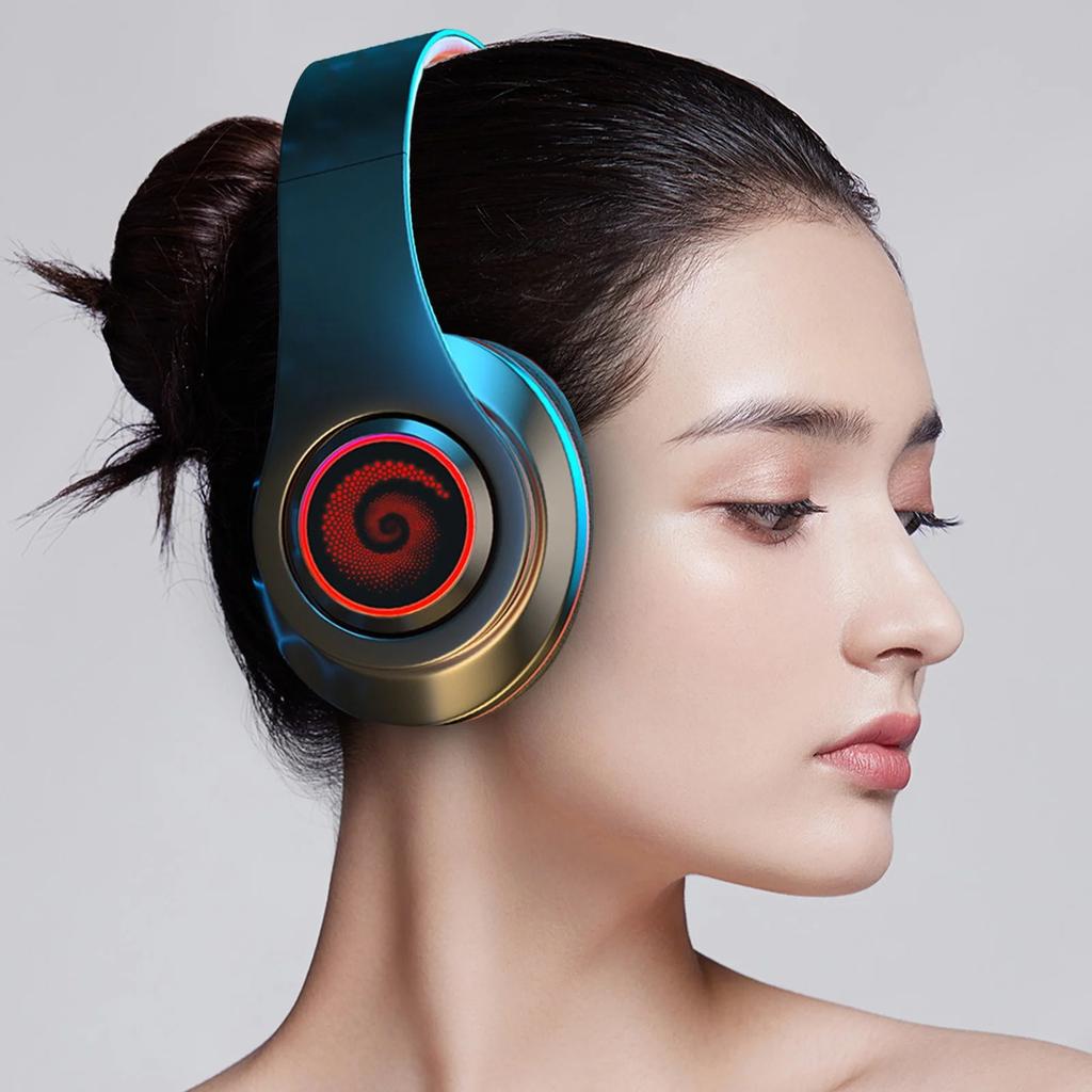 Active Noise Cancelling Wireless Bluetooth Headphone with RGB Light and Mic To Wear Surround Stereo Sound Super Long Battery Life Foldable Lightweight