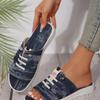 2024 Ladies Slippers Canvas Lace-up Open-toed New Flat-Bottom Casual Women Fashion Denim Beach Shoes 35-43