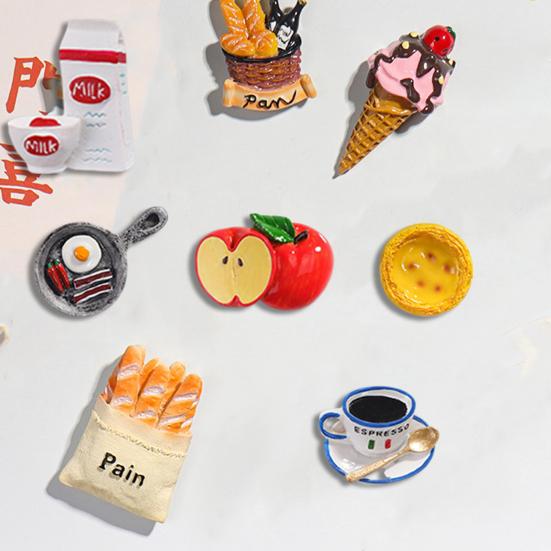 3D-магнит на холодильник с имитацией еды, мультяшный хлеб из смолы, рожок мороженого, кофе, молоко, фрукты, магнит на холодильник, домашний офис, кухня, украшение